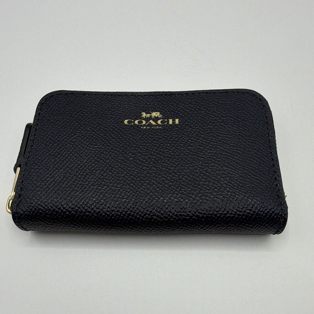 COACH 27569 Small Zip Around Coin Case Midnight Navy Leather Card Wallet Purse